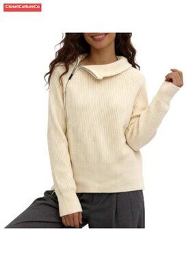 Chunky Knit Long Sleeve Half Zip Turtleneck Pullover Sweater